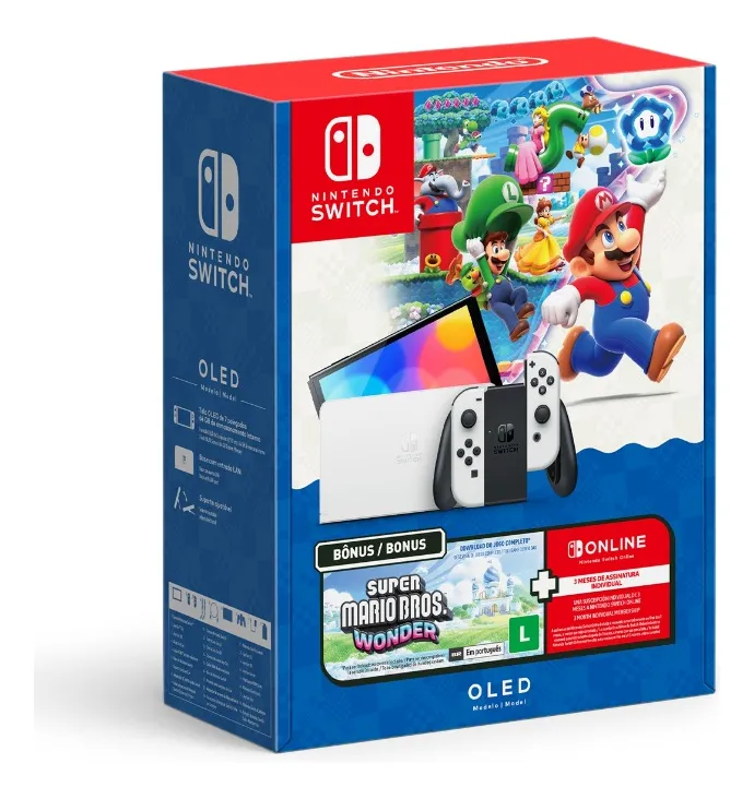 Console Nintendo Switch Oled + Super Mario Bros Wonder + 3 Meses De Assinatura Nintendo Switch Online