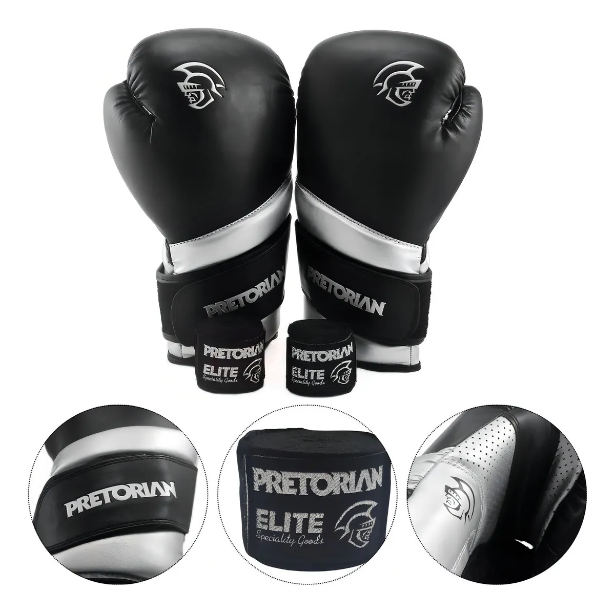 Kit de Luvas Elite Pretorian preto e prata