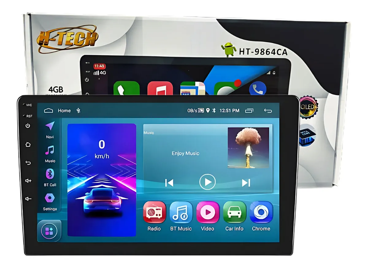 H-Tech HT-9864CA 9 polegadas 4GB 64GB Octa-core CarPlay Android QLED