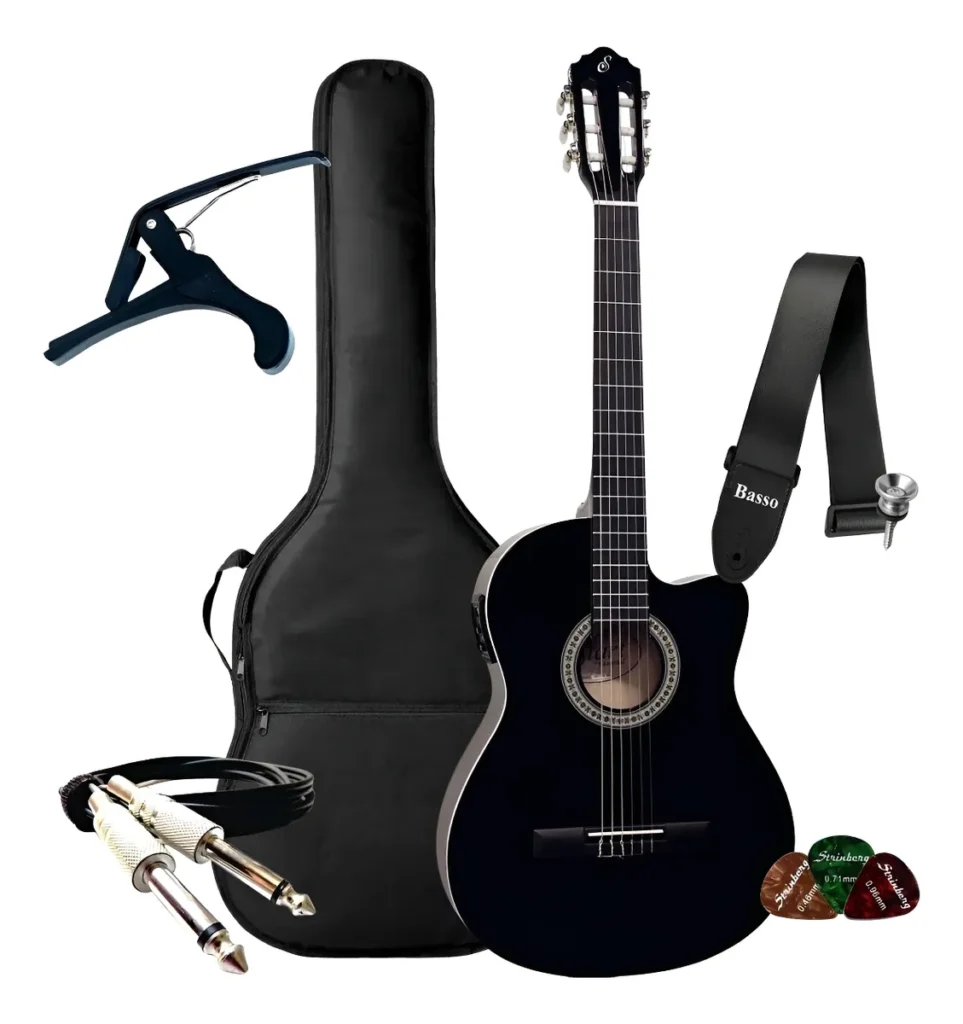 Kit violão elétrico Giannini NF14 nylon com acessórios completo