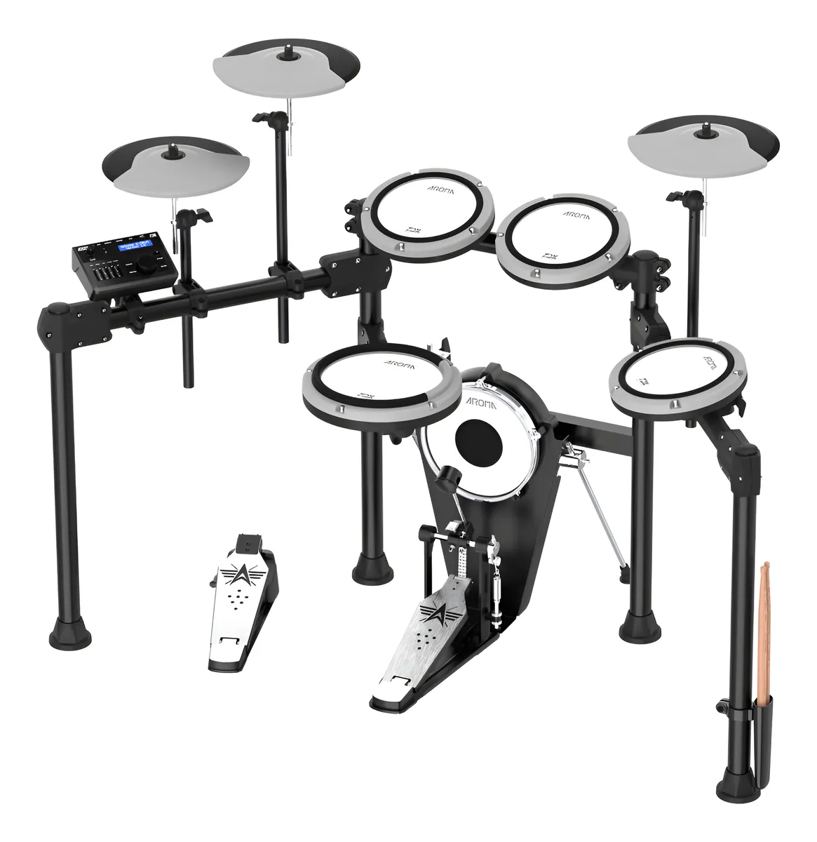 Bateria Eletrônica Aroma TDX-23 II mesh Bluetooth preto e branco