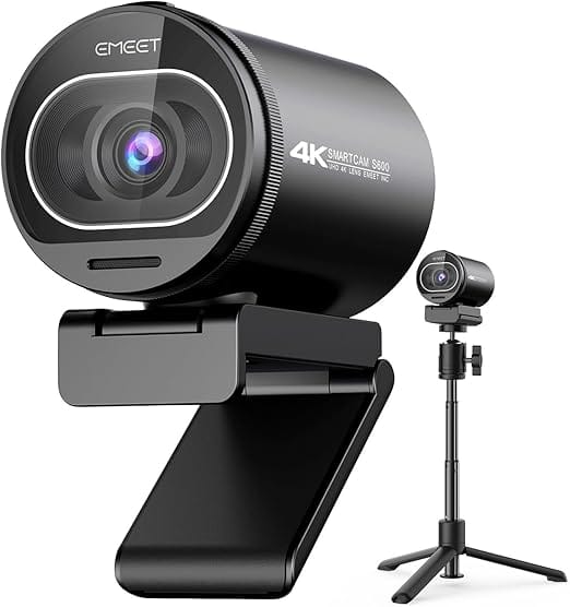 Webcam EMEET S600 4K com tripé e microfones