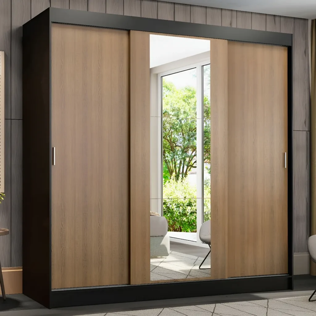 Guarda-roupa Casal Madesa Reno 3 Portas Correr Espelho Pru Cor Preto