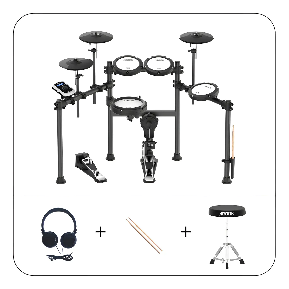 Kit Bateria Eletrônica Aroma TDX-22 II com banco fone baqueta