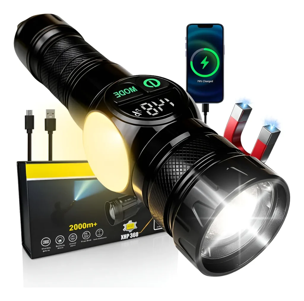 Lanterna Led Tática Recarregável Potente 3km Canhão De Luz Branco Preto