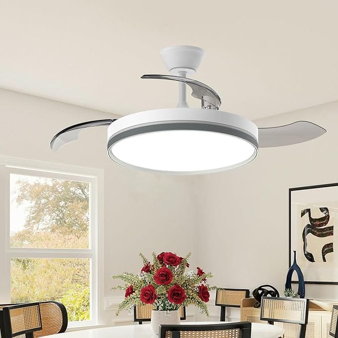 Ventilador de teto retrátil com luz LED 106cm pás invisíveis