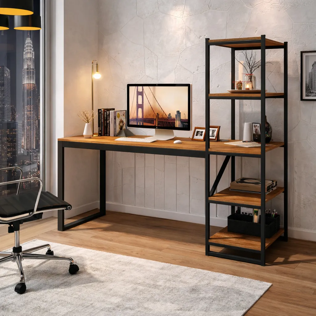 Escrivaninha Estudo Art Panta Slim Industrial Canela e Preto