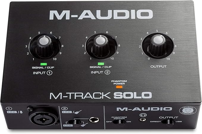 M-Audio M-Track Solo – Interface de Áudio USB para Gravação, Streaming e Podcasting com Entradas XLR, Line e DI, além de um Pacote de Software Incluído