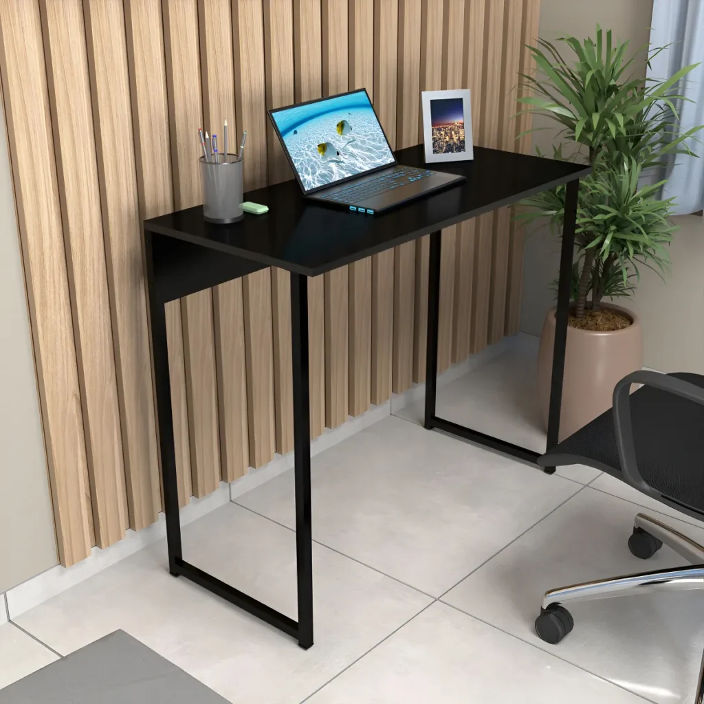 Mesa para home office Inaugura Móveis cor preta Escrivaninha Industrial Quarto Notebook Escritorio Computador para estudos