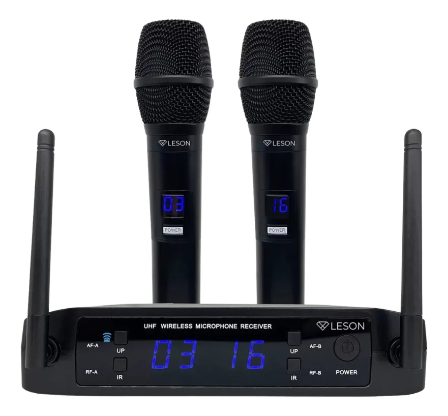 Microfone Duplo Sem Fio Digital 32 Frequências Ls916 Leson