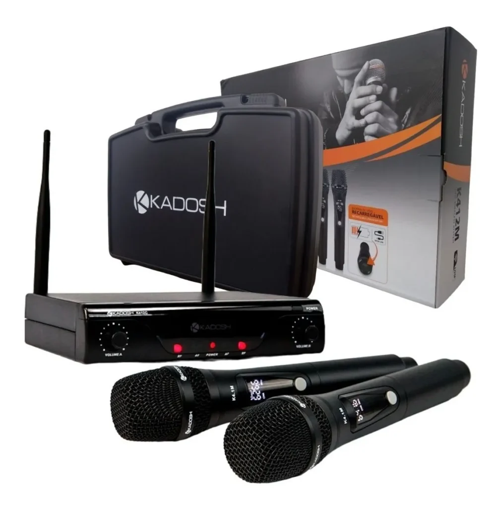 Microfone Kadosh Duplo Sem Fio K-412M - Bateria Recarregavel