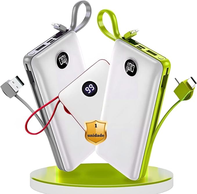 Power Bank 20000mAh com cabos integrados