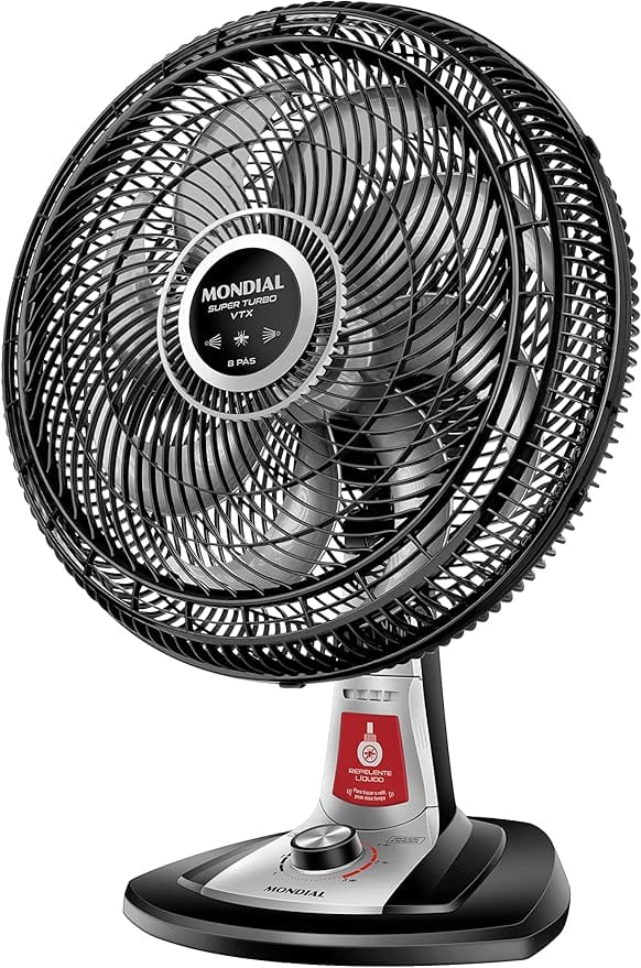 Ventilador Mondial Super Turbo 40cm 8 pás com repelente líquido preto e prata