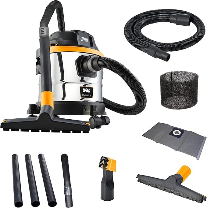 WAP Aspirador de Pó e Água Barril GTW INOX 15, Compacto, 14,8 Litros, com Filtro Lavável, 146mbar 1700W 127V