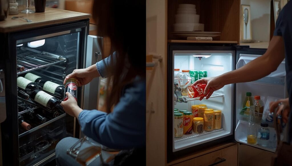 Adega = preservação para apreciação. Frigobar = geladeira rápida para consumo imediato. Escolha pelo seu objetivo real.