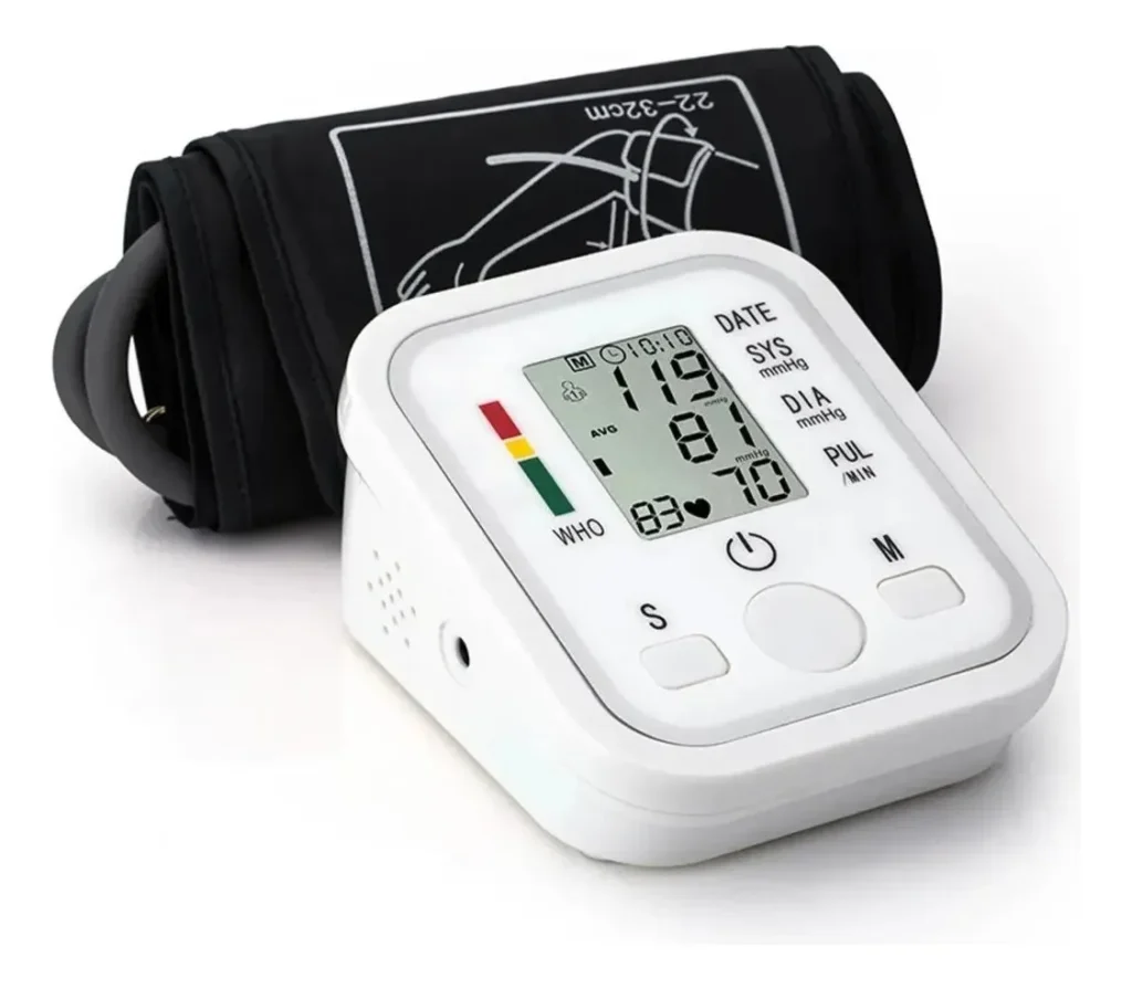 Aparelho profissional pressão arterial braço digital branco