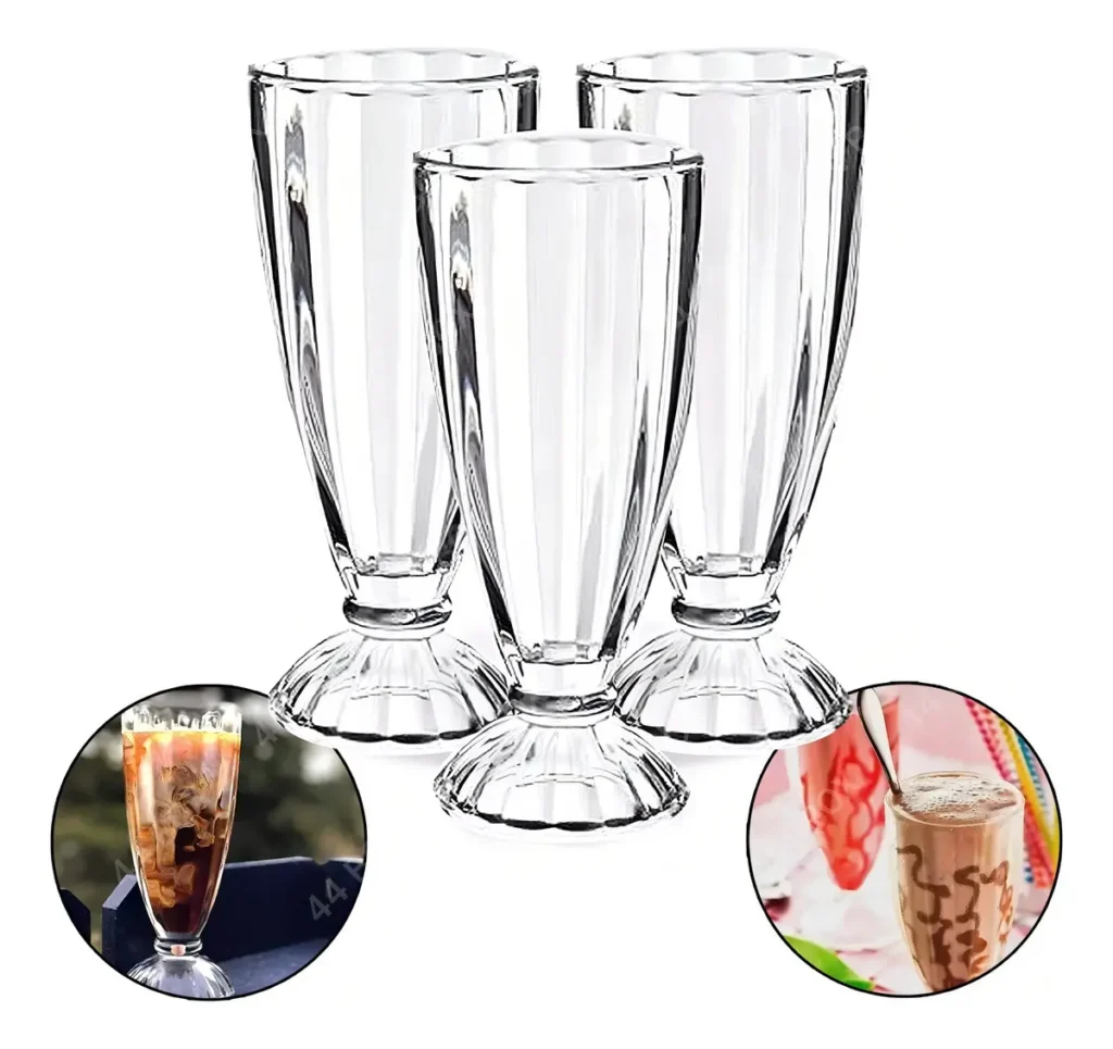 Conjunto 6 Taças de Vidro Wincy para Milkshake Suco Sobremesa Relevo 325ml