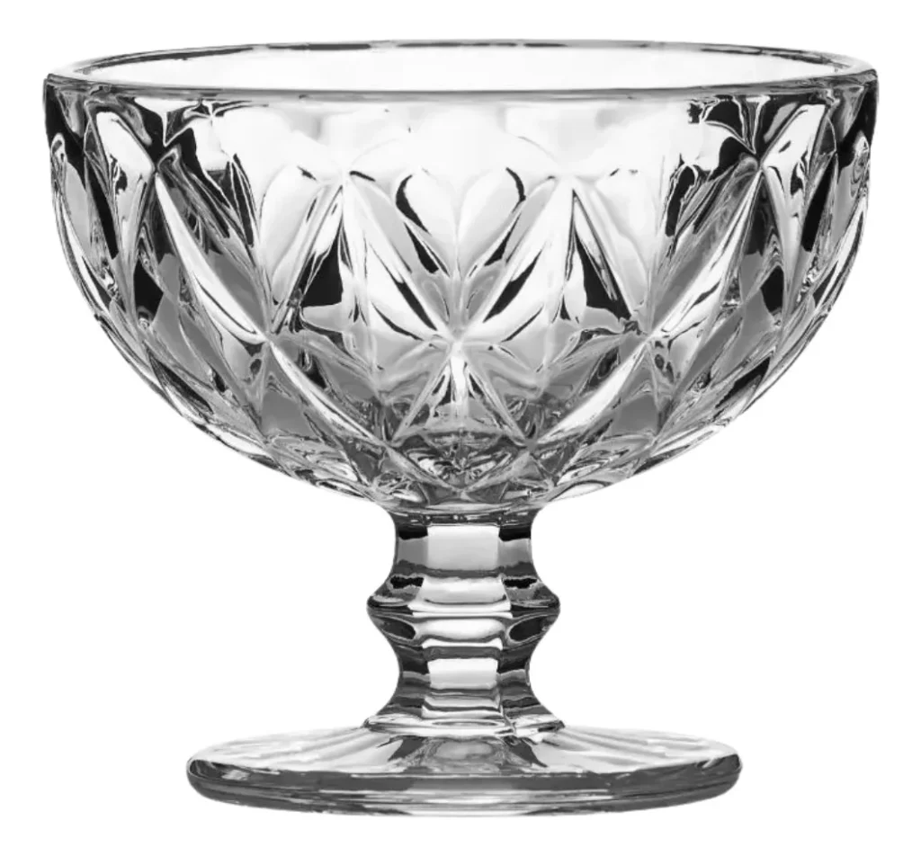 Jogo 6 Taças Sobremesa Vidro Transparente 335ml Linha Diamante