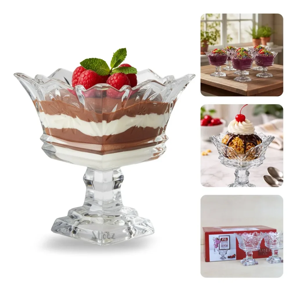 Jogo Taças Sobremesa Vidro Transparentes Dubai Glass 150ml 6 Peças - Taça Para Sorvete Doces Mousse