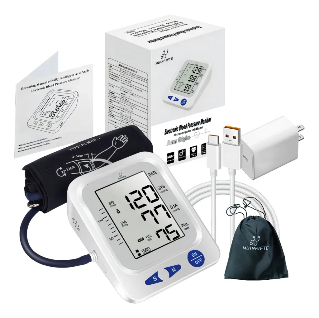 Muinaifte HC10002 medidor pressão arterial braço tela grande carregador USB