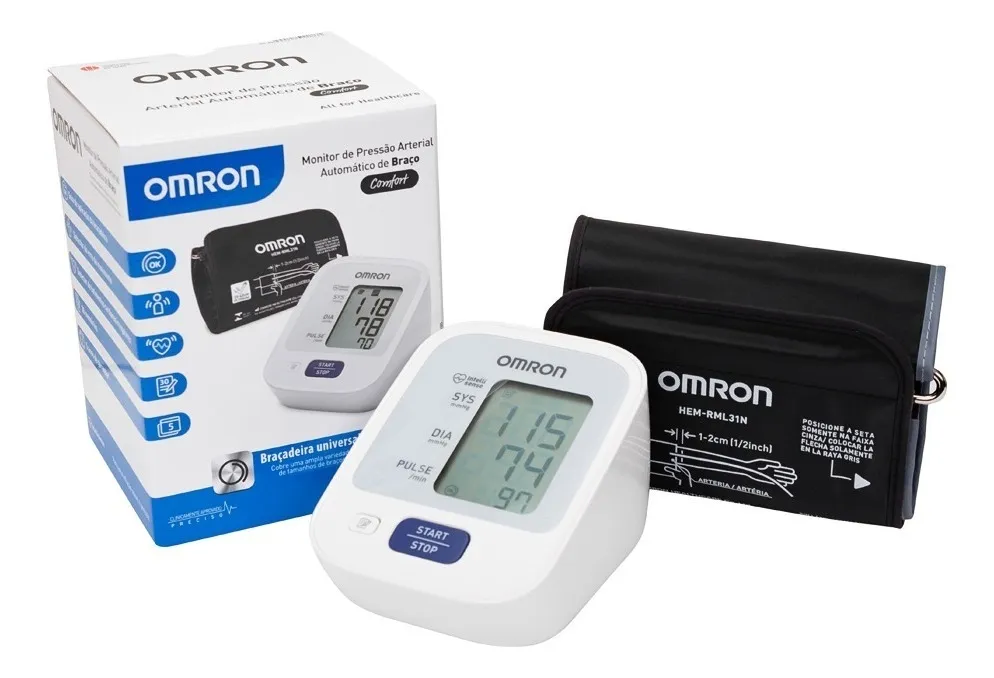 Omron Comfort HEM-7122 monitor pressão arterial braço branco