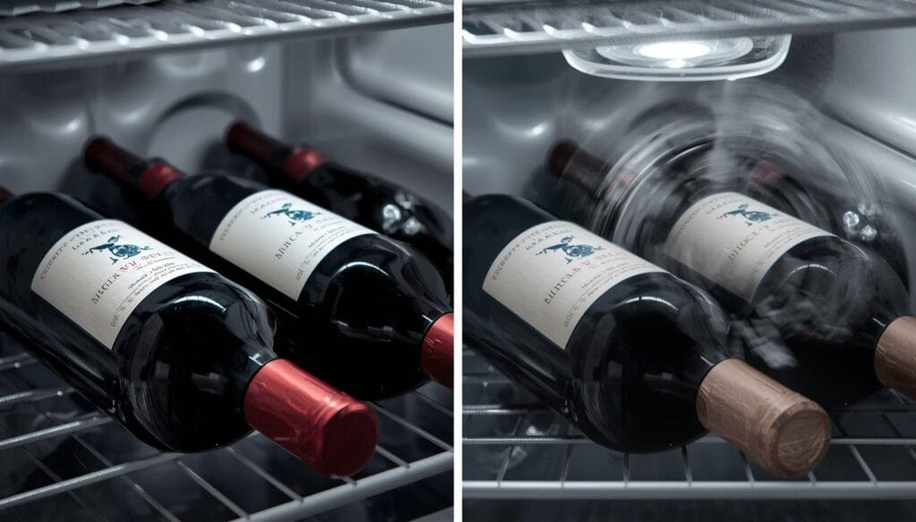 Vibração constante do frigobar agita sedimentos e acelera reações químicas. Adega com compressor silencioso ou termoelétrico = vinho em repouso.