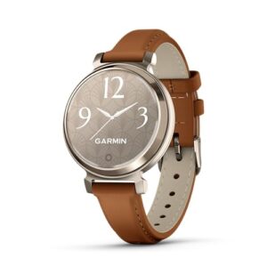 Garmin Lily 2 Classic pulseira couro canela caixa ouro creme tela 1 polegada