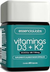 Vitamina D3 Essencial Labs com K2 MK-7 60 cápsulas
