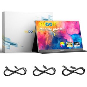 Yodoit 15.6 FHD 1080P 100% sRGB capa inteligente monitor portátil entrada