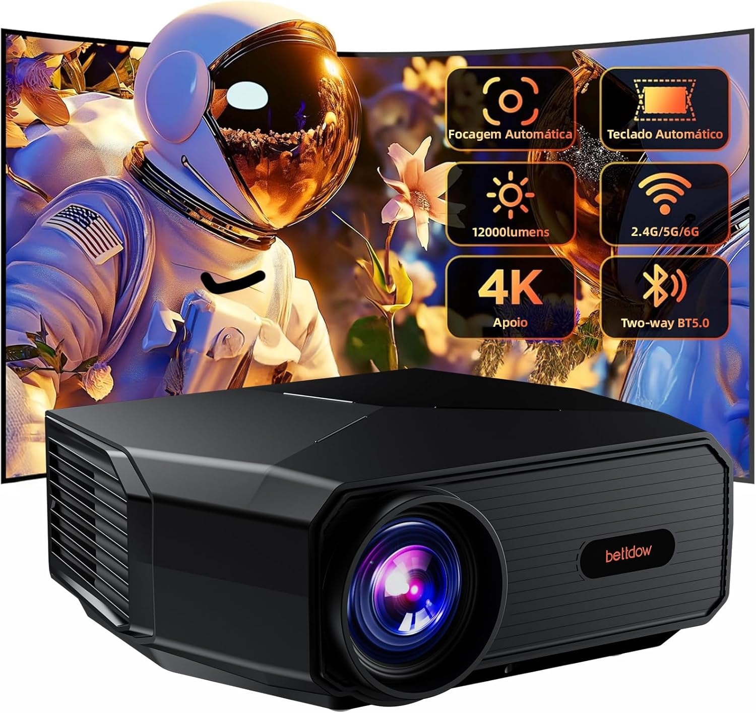 Projetor Bettdow 12000 lumens Full HD Android portátil