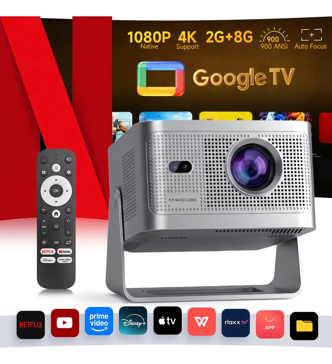 Projetor Magcubic HY350GT Full HD com Google TV prateado