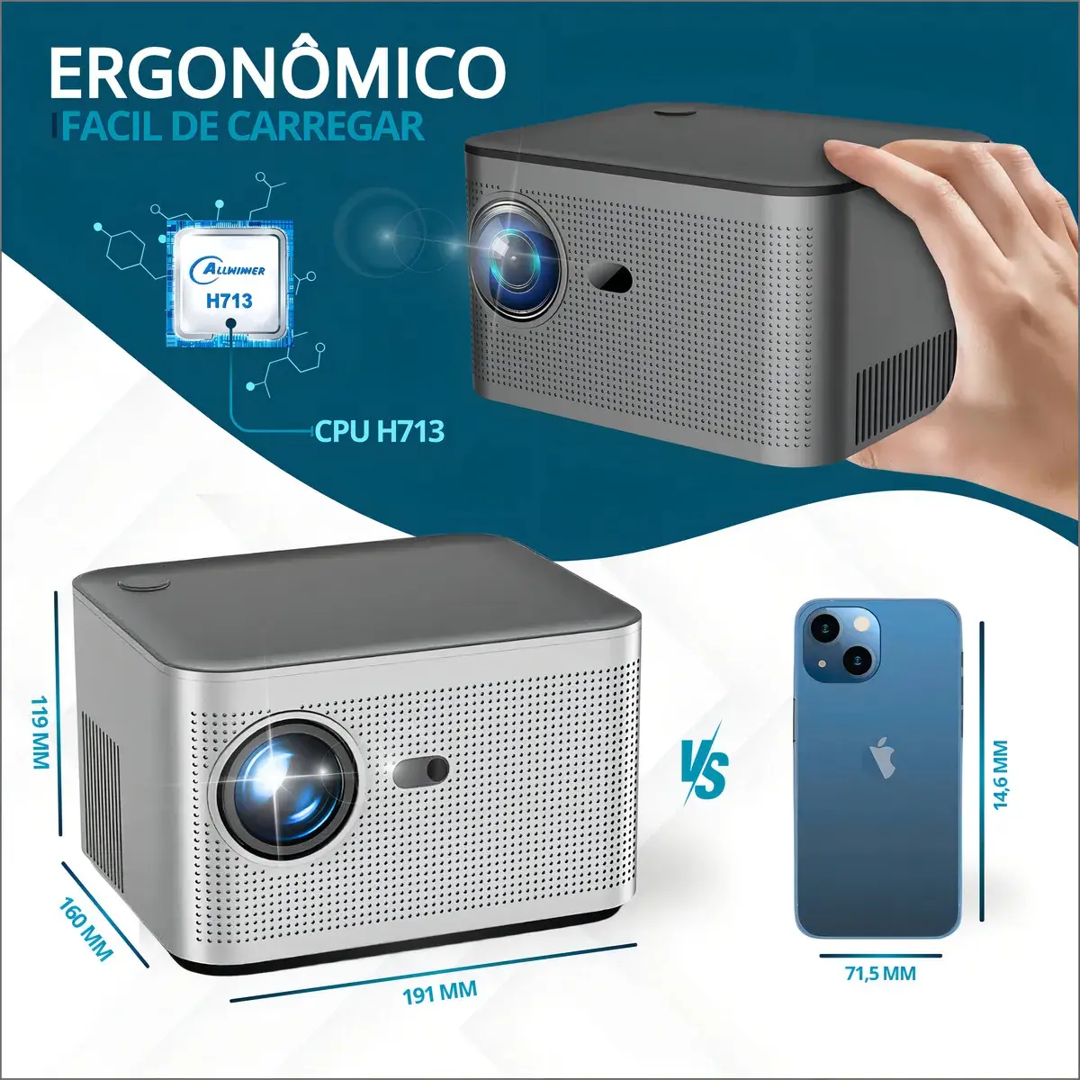 Projetor HY350 inteligente Smart TV Cpuh713 prateado